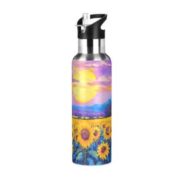 Imagem de Wassud Uma garrafa de água esportiva de aço inoxidável com isolamento a vácuo de 600 ml com tampa de canudo à prova de vazamento, copo portátil para viagem de academia