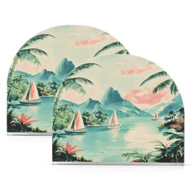 Imagem de Wassud Ilha com porta-guardanapos de acrílico para veleiros, dispensador de guardanapo de papel moderno em forma de U para mesa, cozinha, sala de jantar, bancada 2 peças (comporta 50-60 guardanapos)