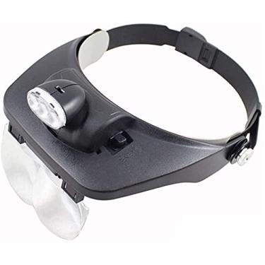 Imagem de uhyOHF Lupa de faixa de cabeça, lupa iluminada para montagem na cabeça, lupa de montagem na cabeça com 3 lupas profissionais de LED, suporte de luz e faixa de cabeça são intercambiáveis para Readin (
