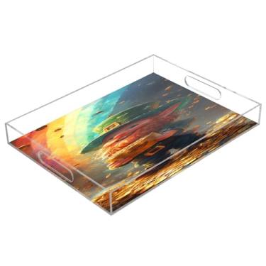 Imagem de STAYTOP Bandeja de acrílico para servir elfos e moedas do Dia de São Patrício, 15,7 x 11,20 cm, bandejas decorativas à prova de derramamento, organizador de bancada para café da manhã, chá, comida