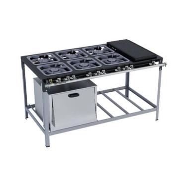 Imagem de Fogão Industrial 6 Bocas 30X30 com Chapa e Forno S2000 Metalmaq, Gás d