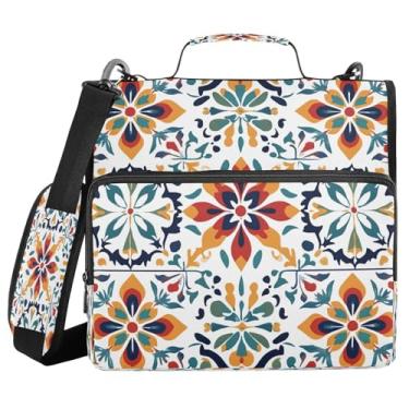 Imagem de Fichário de cerâmica retrô estilo mexicano com zíper com alça e alça de ombro, fichários de 3 anéis de 3 cm