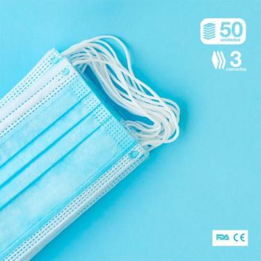 Imagem de Máscara Descartável 3 Camadas TNT com Elástico e Clip Nasal - 50 Unida