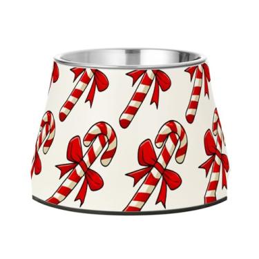 Imagem de Burbuja Tigela de ração de aço inoxidável para cães Candy Cane para comida e água, antiderrapante para cães médios e gatos, 590 ml