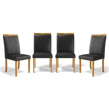 Imagem de Kit Com 4 Cadeiras Ana Madeira Maciça Estofadas Para Mesa De Jantar