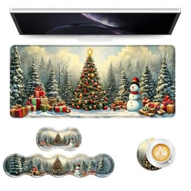 Imagem de Vobber Conjunto de mouse pad de teclado, mouse pad estendido para jogos + suporte ergonômico para descanso de pulso para teclado, espuma de memória, alívio da dor de digitação fácil, tapete de mesa