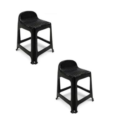 Imagem de Kit 2 Banquetas Banquinho Plástico Com Encosto 59x44x40CM, Ideal para Varanda, Cozinha e Área de Serviço, Leve e Fácil de Guardar