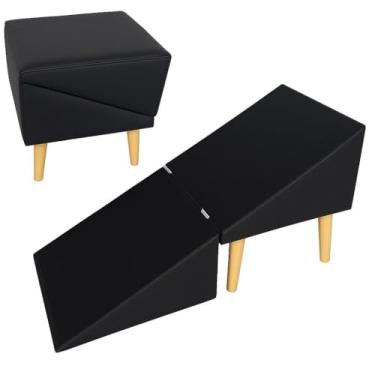 Imagem de Pufe Rampa Pet 2 em 1 para Cachorro e Gato – Ajuda seu Pet a Subir no Sofá com Conforto e Segurança(corino preto)