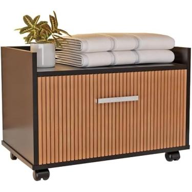 Imagem de Gabinete Armário Para Banheiro Com Gaveta E Rodinhas (Preto Ripado)