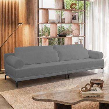 Imagem de Sofá 3 Lugares Living 254cm Pé Ferro Romeu Bouclê K01 - D`rossi Cinza Escuro