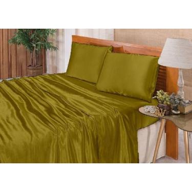 Imagem de Jogo De Lençol Casal King Cetim Seda Alto Brilho 4 Peças Cor:Cobre - L