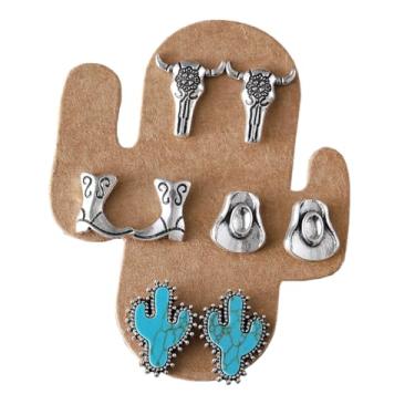 Imagem de Conjunto de brincos de caubói turquesa ocidental para mulheres, cowgirl country cowgirl, chapéu de bota pendurado, joia de declaração ocidental, Zinco, Sem pedra preciosa