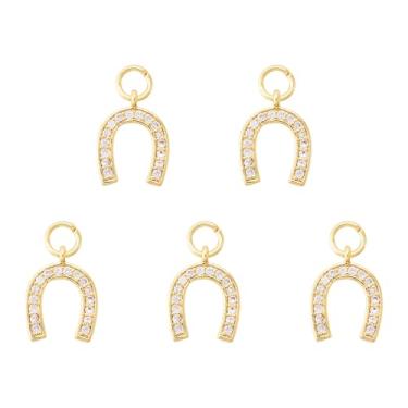 Imagem de Elecrelive 5 peças pingentes de ferradura da sorte banhados a ouro 18K pingentes de zircônia cúbica ocidentais para colar pulseira brincos fabricação de joias