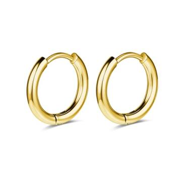 Imagem de AOEDEJ G23 Brincos de argola de titânio preto/aço cinza/dourado 18 G, pequenos brincos de argola de 8 mm/10 mm/12 mm, cartilagem para orelhas sensíveis para piercing múltiplo, cartilagem, argola