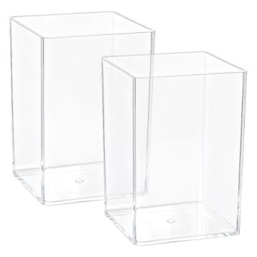 Imagem de WADORN 2 porta-canetas de acrílico transparente, organizador de pincéis de maquiagem, retangulares, pincéis de acrílico, papelaria, acessórios para casa, escritório, maquiagem, mesa, canetas