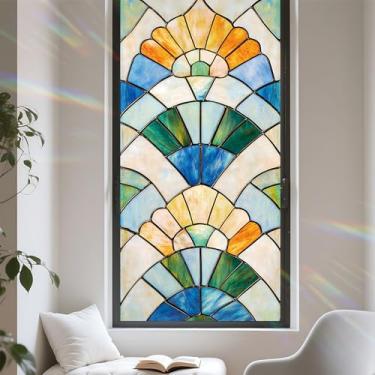 Imagem de Película de privacidade para janela, design de vitral com aderência estática, proteção solar, não adesiva, capa removível para escritório em casa 43 x 100 cm (# 7)