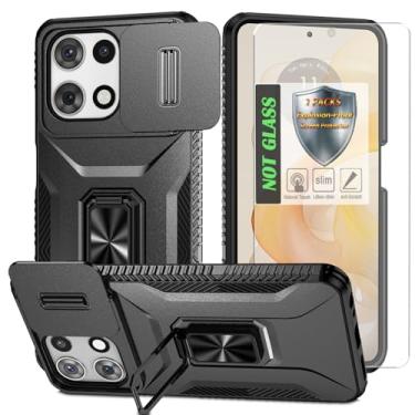 Imagem de Capa para Moto G 5G 2025, com capa de lente de câmera deslizante, protetor de tela HD, suporte de anel giratório de 360°, capa protetora à prova de choque de grau militar AYMECL para Motorola Moto G