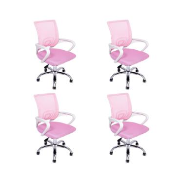 Imagem de Kit 4 Cadeiras de Escritório Begonia Mesh Ergonômica Rosa