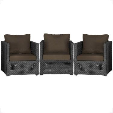 Imagem de 3 Poltronas Madri Alumínio Corda Náutica Estofado 9 Trama Preto