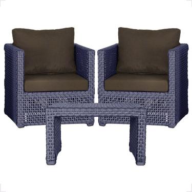 Imagem de Mesa E 2 Poltronas Madri Corda Náutica Estofado 9 Trama Azul