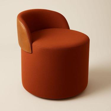 Imagem de Puff Encosto Corino Suede Redondo Confortável Sala Moderno Cor:terracota