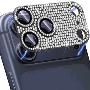 Imagem de Hsefo Compatível com protetor de lente de câmera para iPhone 17 Pro Max, 3D strass brilhante diamante 9H vidro temperado antiarranhões, capa de lente protetora completa, preta