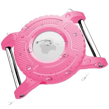 Imagem de PUP COVE Para suporte de coleira de cachorro Airtag | Suporte impermeável para airtag para cães - para coleira Air Tag com laços de metal, durável, leve, serve para coleira Airtag de 2,5 cm (rosa)