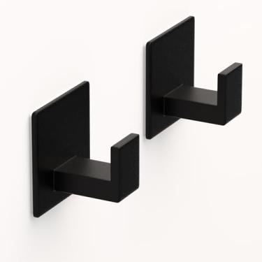 Imagem de VINHOLD Ganchos de chuveiro adesivos, ganchos de toalha para pendurar roupão, casaco, chapéu, bucha, ganchos de parede resistentes no banheiro, cozinha e escritório (pacote com 2, preto)