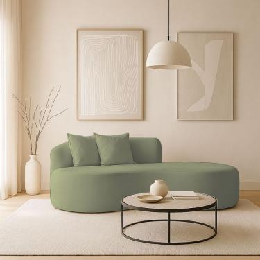 Imagem de Sofá Design Robusto Elegante Curvo Bouclé Verde