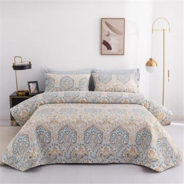 Imagem de Colcha de algodão acolchoada, protetor de colchão, conjunto de roupa de cama, lençóis para cama de casal queen e king, estilo 7, 245 x 250 cm, 1 peça