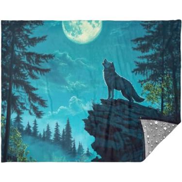 Imagem de TSENQUE Manta de lobo uivando lua para cama cobertores quentes xadrez para inverno 177,8 cm x 139,7 cm Design personalizado cobertor felpudo