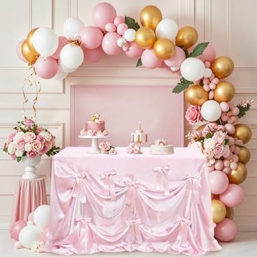 Imagem de LJIE-House Horaldaily Toalha de mesa rosa de Páscoa – Toalha de mesa com laço para pequenas mesas redondas e quadradas, toalha de mesa de cetim de tecido liso para cenários, chás de bebê, casamentos,