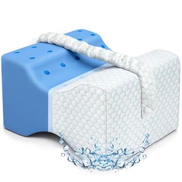 Imagem de Almofada de joelho refrescante para quem dorme de lado, almofada de perna de espuma viscoelástica de gel para dormir de lado com capa e alça de seda gelada, travesseiro de quadril para dor nas costas