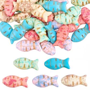Imagem de SUNNYCLUE 1 caixa, 50 peças, 5 cores, contas de turquesa sintética em forma de peixe, pingentes, verão, oceano, mar, animais, pedras preciosas, espaçadores soltos para fazer joias, pulseiras, brincos