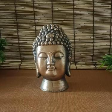 Imagem de FENNYYAR Estátua de cabeça de Buda de bronze escultura de Buda, 20 cm 19,8 cm, ornamento de artesanato estátua de decoração de casa