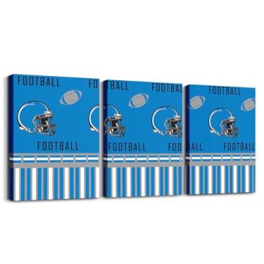 Imagem de jejeloiu Arte de parede em tela de futebol de 30,5 x 40,6 cm x 3 peças para sala de estar, quarto, meninos e meninas, decoração de parede para crianças, rúgbi, esportes, futebol americano, cidade