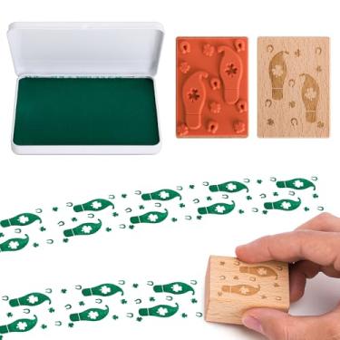 Imagem de Mizelu Carimbo de pegadas de duende do Dia de São Patrício, carimbo de borracha para armadilha de duende com almofada de tinta, carimbos de pés de elfo verde para o dia de São Patrício DIY artesanato