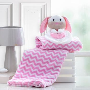Imagem de Manta Bebê Cobertor Microfibra Infantil Com Naninha De Bichinho Toque Macio Soft Plush (Coelho Rosa)