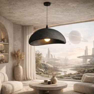 Imagem de Gimpo, Lustre Pendente 60cm Luminária Japonesa Wabi-Sabi Orgânico Cogumelo Concreto Gimpo LTJ60-PRETO-B