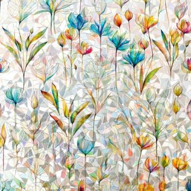 Imagem de Película de privacidade para janela arco-íris, 3D, floral, decorativa, vitral, antiUV, não adesiva, reutilizável, 44,5 x 399,8 cm, para sala de casa, carro, vidro aderente