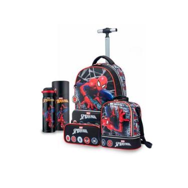 Imagem de Kit Mochila Lancheira Garrafa Estojo Marvel Infantil HomemAranha Resis
