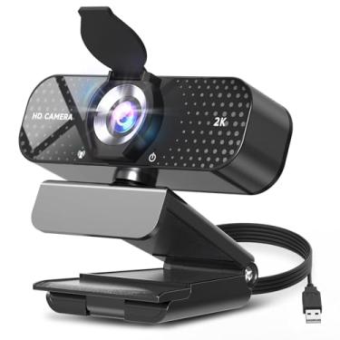 Imagem de TRAUSI Webcam HD 2K com lente grande angular, capa de privacidade, correção automática de luz e microfone com cancelamento de ruído, câmera USB Plug & Play para Mac/laptop/PC, compatível com zoom