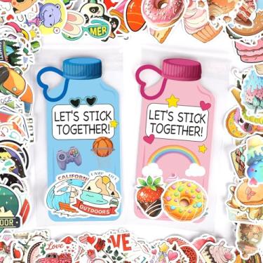 Imagem de 52 peças de cartões de dia dos namorados para crianças garrafa de água adesivos cartão de troca de namorados para meninos meninas presentes sala de aula escola festa lembrancinha decoração decalques