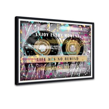 Imagem de Novatique Fita cassete arte de parede decoração de sala de música pôster impresso Life Has No Rewind cassete tela arte parede arte música pôsteres emoldurados para sala de estar quarto, 30,5 x 40,6 cm