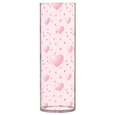 Imagem de CEBUGI Vaso de flores com estampa de corações 10 x 30 cm, vaso cilíndrico para flores, vaso transparente inquebrável para festa de casamento, decoração de casa