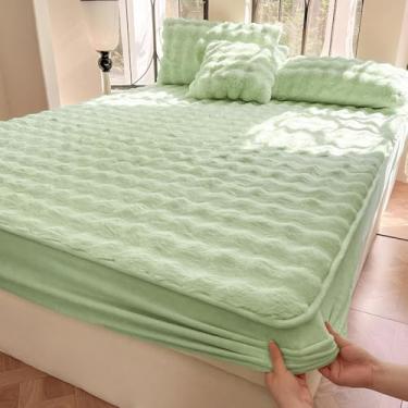 Imagem de Jogo de lençol Queen, lençol com elástico, sem bolinhas, resistente a rugas, design de bolso profundo, durável, resistente ao desbotamento, fácil manutenção, verde | 200 x 220 cm