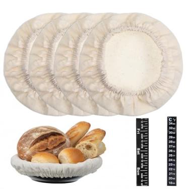 Imagem de 4 peças de tampas de pano reutilizáveis de algodão Sourdough, tampas de fermentação pequenas e respiráveis redondas de tecido elástico feito à mão para iniciantes para potes de vidro de 7 a 10 cm