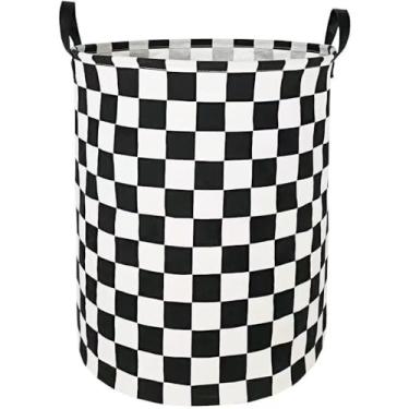Imagem de Cesto Organizador de Lavanderia Dobrável Tecido Versátil para Guardar Roupa e Mais(Xadrez preto e branco)