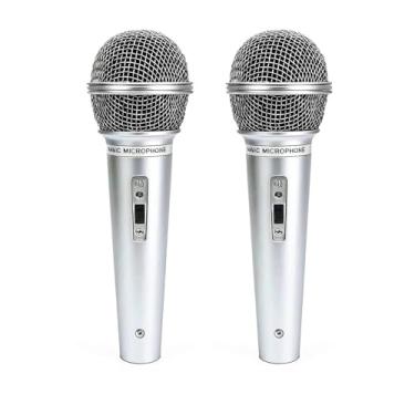 Imagem de Dmopipp 2 peças de suporte de microfone falso, microfone de plástico para Halloween, Natal, cosplay, música, lembrancinhas de festa de aniversário ou brincadeiras de fantasia de karaokê (prata)