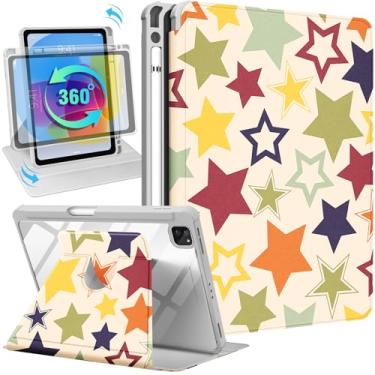 Imagem de Uppuppy Capa para iPad Air de 11 polegadas para iPad Pro de 11 polegadas – Capa inteligente com suporte giratório 360 com suporte para lápis para mulheres e meninas, estrelas coloridas para Air 4ª/5ª